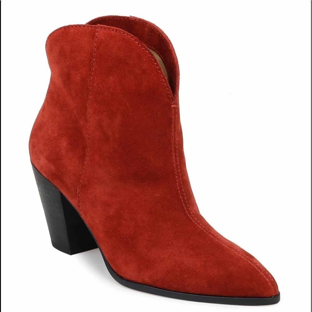 Splendid Red Suede Western Ankle Boots